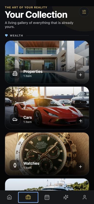 Wish Fulfilled Portfolio showing properties, cars and watches